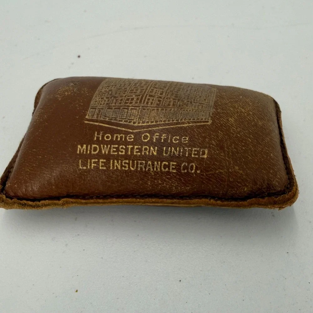 Vintage Rectangular Leather Shot-Filled Paperweight Promotional-Insurance‎ Co
